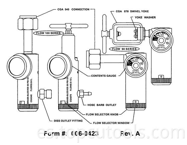 Regulador de oxígeno de estilo americano Yf-Cga540 0-15 lpm